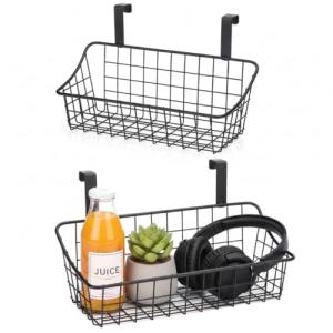 LeleCAT Basket with hook Grid Storage Basket, Hang it behind a door or on a railing, Over the Cabinet Door, Small, BLack,2 Pack