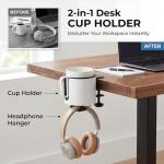 GUNKING Luxury 2-in-1 Anti-Spill Cup Holder with Under Desk Headphone Hanger (White)