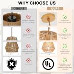 MhyTogn Woven Pendant Lights Hanging Lamp with 12" Hand Rattan Basket Shade Antique Brass Brush Paint Finish for Kitchen Island Farmhouse Dining Room Bar Bedroom Foyer Hallway