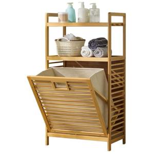 Baveke Laundry Hamper with 2-Tier Shelves & Tilt Out Basket, Laundry Baskets Organizer Hampers Bathroom Storage Shelf for Laundry Room, Bathroom, Nursery, Bedroom, Guest Room, Closet (2 Tier - Large)