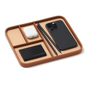 Nordik Leather Valet Tray - Sand Brown - Premium Vegan Leather Stylish and Organised Nightstand Tray for Men - EDC Catchall Tray for Keys, Watch, Wallet, Jewellery - Modern Bedside Caddy