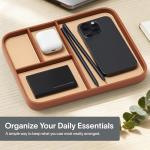 Nordik Leather Valet Tray - Sand Brown - Premium Vegan Leather Stylish and Organised Nightstand Tray for Men - EDC Catchall Tray for Keys, Watch, Wallet, Jewellery - Modern Bedside Caddy