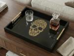 Gothic Skull Tray with Gold Handles - Black Wood