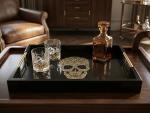 Gothic Skull Tray with Gold Handles - Black Wood