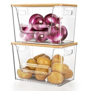 Delamu Stackable Pantry Organizers with Bamboo Tops