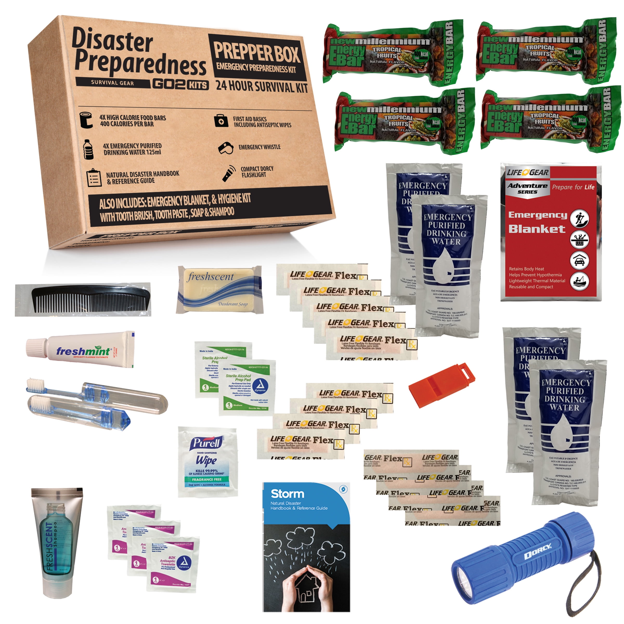 Disaster Survival Kit with Food, Water & First Aid