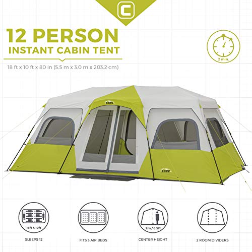 Large 12-Person Instant Cabin Tent | 3 Rooms