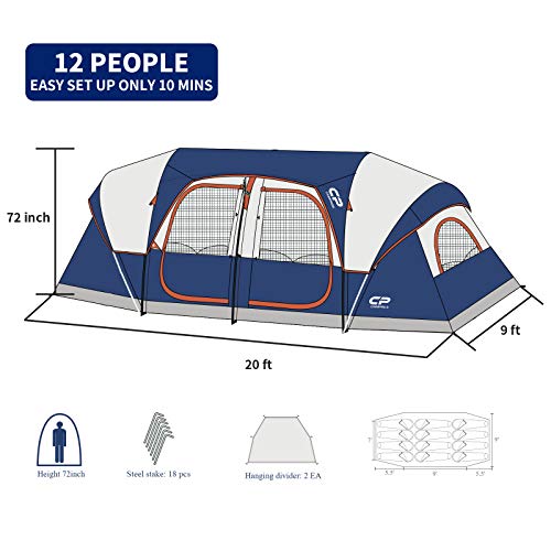 CAMPROS 12-Person Family Tent, Waterproof & Portable