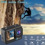 Xilecam Dual Screen Action Camera 1080P WiFi Waterproof Camera 4*Zoom 131FT(40m) Waterproof Underwater Camera with 2X 1050mAh Batteries and Multifunctional Accessories Sports Camera