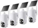 Dzees Solar Security Cameras Wireless Outdoor, 2K Battery Powered Security Camera, 360° PTZ Camera with Spotlight, Siren, Color Night Vision, AI Dectection, IP66 for Home Security, 2.4GHz 4-Pack