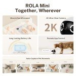 Enabot EBO ROLA Mini 2K Camera Robot: Movable Pet Camera Battery-Powered with Phone App, Indoor Cam w/One-Touch Call, 2-Way Talk, Night Vision, Motion Detection, Video Recording