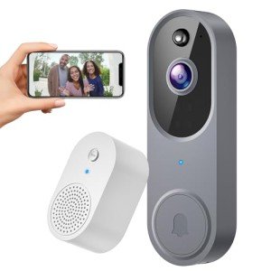 SUNNYJANE Silver Wireless 1080p Video Doorbell Camera, AI Human Detection, Live View, 2-Way Audio Included Chime, 2.4G Wi-Fi, Night Vision, Cloud Storage, Indoor/Outdoor Surveillance Cam