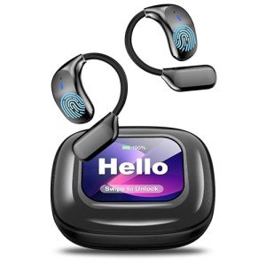 AI Language Translation Earbuds, LCD Touch Screen OWS Real-Time Translator for 144 Languages & Accents Headphones Translator Ideal for Travel Business Learning Translation Device Earphones(Black)