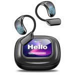 AI Language Translation Earbuds, LCD Touch Screen OWS Real-Time Translator for 144 Languages & Accents Headphones Translator Ideal for Travel Business Learning Translation Device Earphones(Black)