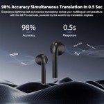 Ai Translation Earbuds Real Time 144-Language Translator Earbuds with Accent Support and 8-Language Offline Translator Device Two Way Translation Headphones for Language Learning Travel Business Black