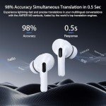 AI Language Translator Earbuds,144 Languages Bluetooth Translator Device and Accents 8 Offline Language Translation, Two-Way Translator Earphones for Language Learning/Travel/Business (White)