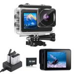 Xilecam Dual Screen Action Camera 1080P WiFi Waterproof Camera 4*Zoom 131FT(40m) Waterproof Underwater Camera with 2X 1050mAh Batteries and Multifunctional Accessories Sports Camera