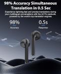 Ai Translation Earbuds Real Time 144-Language Translator Earbuds with Accent Support and 8-Language Offline Translator Device Two Way Translation Headphones for Language Learning Travel Business Black