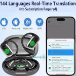 Ai Translation Earbuds Real Time Translator Headphones 144 Languages Audifonos Traductores Inglés Español, Open Ear Translating Wireless Earphones Perfect for Travel, Business & Language Learning