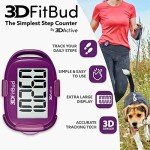 3DFitBud Simple Step Counter Walking 3D Pedometer from 3DActive with Clip & Lanyard - A420S - Plum