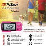 Realalt 3DTriSport Walking 3D Pedometer with Clip and Strap, Free eBook | 30 Days Memory, Accurate Step Counter, Walking Distance Miles/Km, Calorie Counter, Daily Target Monitor, Exercise Time