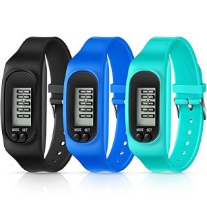 Silicone Fitness Tracker Watch 3 Pcs Walking Running Pedometer Calorie Burning and Step Counting Bracelet Steps Pedometer Watch for Walking Men Women (Mint Green, Sky Blue, Black)