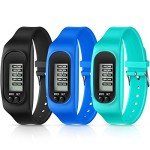 Silicone Fitness Tracker Watch 3 Pcs Walking Running Pedometer Calorie Burning and Step Counting Bracelet Steps Pedometer Watch for Walking Men Women (Mint Green, Sky Blue, Black)