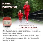 PINGKO Best Pedometer for Walking Accurately Track Steps Multi-Function Portable Sport Pedometers Step/Distance/Calories/Counter - Red…