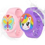 Waterproof Airtag Bracelets for Kids - (2 Pack) Soft Silicone Hidden Air tag Wristband - Lightweight GPS Tracker Holder Compatible with Apple Airtag Band for Child (Purple/Butterfly)