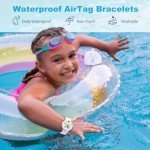Waterproof Airtag Bracelets for Kids - (2 Pack) Soft Silicone Hidden Air tag Wristband - Lightweight GPS Tracker Holder Compatible with Apple Airtag Band for Child (Purple/Butterfly)
