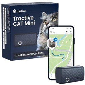 Tractive GPS Cat Tracker (6.5 lbs+), Real-time Pet Location Tracker, Health & Wellness Alerts, Battery Life Up to 7 Days, Breakaway Cat Collar Included (Dark Blue)
