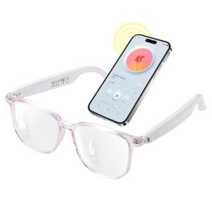 GenXenon Smart Glasses, Clear Blue Light Glasses for Woman, Magnetic Charging,Remote Photography, Open-ear Design, Voice Assistant, 5.3 Bluetooth with Audio Mic for Working Gaming (GS03-C)