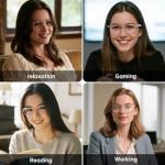 GenXenon Smart Glasses, Clear Blue Light Glasses for Woman, Magnetic Charging,Remote Photography, Open-ear Design, Voice Assistant, 5.3 Bluetooth with Audio Mic for Working Gaming (GS03-C)