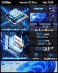 GMKtec Mini PC Intel N150 (Turbo 3.6GHz) 16GB DDR4 1TB PCIe M.2 NVMe SSD, Desktop Computer 4K Dual HDMI Display/4x USB3.2/WiFi 6/BT5.2/RJ45 Ethernet Nucbox G3 Plus