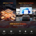 BOSGAME P4 Light Gaming Mini PC Ryzen 7 5700U 32GB RAM 1TB SSD Winodws 11 Pro Triple 4K 60HZ Displays Desktop Computers, Support PS3 Emulator Micro PC, HDMI+DP+Type-C, WiFi 6E, BT5.2, Dual 2.5GbE LAN