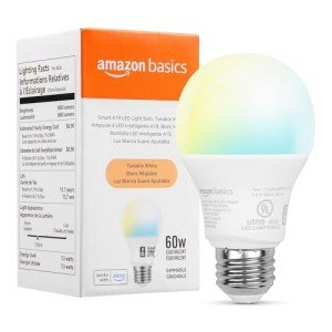 Amazon Basics Smart Indoor LED Light Bulb, Sunset-to-Midnight Activated, Works with Alexa Only, Tunable White, 7.5 W, 1-Pack