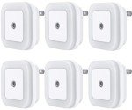 Uigos LED Night Light Lamp with Smart Sensor Dusk to Dawn Sensor, Daylight White, 0.5W Plug-in, 6-Pack