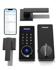 Philips Smart Lock with Handles, Keyless Entry Door Lock Set, Smart Door Lock with 2 Level Handles, Digital Keypad Deadbolt for Front Door, App Fingerprint PIN Code Unlocking, Auto Locking