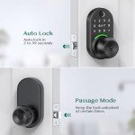 Keypad Smart Door Lock with Knob, Yamiry Keyless Entry Digital Lock with Handle, Fingerprint Electronic Knob for Front Door, Generate Passcode Remotely, Easy Installation