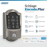 Schlage BE499WB CAM 619 Encode Plus WiFi Deadbolt Smart Lock, Keyless Entry Touchscreen Door Lock with Camelot Trim, Satin Nickel