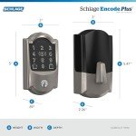 Schlage BE499WB CAM 619 Encode Plus WiFi Deadbolt Smart Lock, Keyless Entry Touchscreen Door Lock with Camelot Trim, Satin Nickel