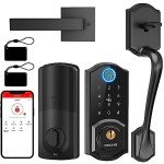 Smart Lock Front Door, SMONET Keyless Entry Door Lock with Handle, Smart Front Door Lock Set Fingerprint Smart Deadbolt Bluetooth Electronic Digital Keypad Lock, Auto Lock Work with Alexa, Black