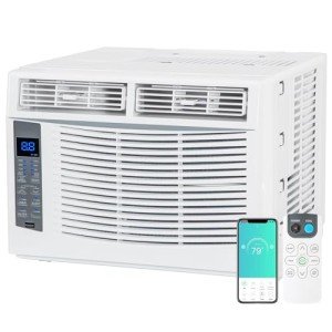 WiFi Enabled 6,000 BTU Window Air Conditioner, Smart Window AC Unit with Remote, Energy Saving, Easy Install Kit, Cools up to 250 Square Feet