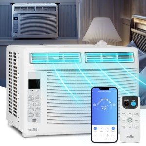 mollie 6,000 BTU Smart Window Air Conditioner with Wi-Fi Connected, Window AC Unit Cools up to 250 Sq.Ft., Remote/App Control, with Easy Install Kit, 115V/60Hz, White