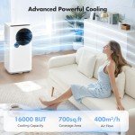 Portable Air Conditioners, 16000 BTU 6-in-1 Cooling, Dehumidifier & Fan, Ultra Quiet with 24H Smart Timer, Auto Shut-Off & Child Lock for Home/Bedroom/Office