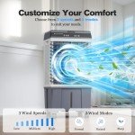 Windowless Air Conditioners Portable, Swamp Cooler with 3Modes & 3Speeds, 12H Timer for Smart Auto-off, 5Gal Tank for 48H Cooling, Evaporative Air Cooler 26FT Remote, 120°Swing ac unit No Hose Needed
