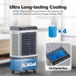Windowless Air Conditioners Portable, Swamp Cooler with 3Modes & 3Speeds, 12H Timer for Smart Auto-off, 5Gal Tank for 48H Cooling, Evaporative Air Cooler 26FT Remote, 120°Swing ac unit No Hose Needed