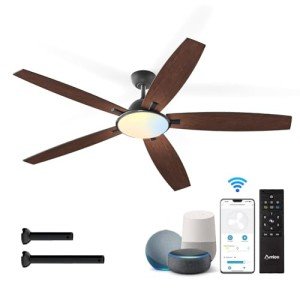 Amico Ceiling Fans with Lights, 52 inch Smart Ceiling Fan with Remote/APP/Alexa Control, Reversible DC Motor, 5 Blades, 6 Speeds, 3CCT, Dimmable, Noiseless, Wifi Ceiling Fan for Bedroom, Farmhouse