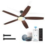 Amico Ceiling Fans with Lights, 52 inch Smart Ceiling Fan with Remote/APP/Alexa Control, Reversible DC Motor, 5 Blades, 6 Speeds, 3CCT, Dimmable, Noiseless, Wifi Ceiling Fan for Bedroom, Farmhouse
