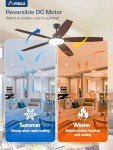 Amico Ceiling Fans with Lights, 52 inch Smart Ceiling Fan with Remote/APP/Alexa Control, Reversible DC Motor, 5 Blades, 6 Speeds, 3CCT, Dimmable, Noiseless, Wifi Ceiling Fan for Bedroom, Farmhouse